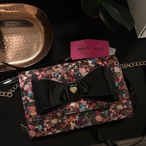 Betsey Johnson Colorful Polka Dot Crossbody Bag with Black Bow